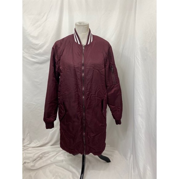 Men’s size Medium Forever 21 long maroon bomber ja - Picture 2 of 8